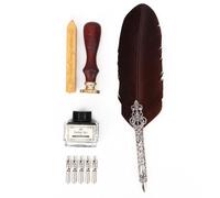 CHEOTIME Juego de pluma de caligrafía, diseño de escritura por inmersión de metal vintage con sello de cera en relieve, juego de pluma de inmersión para escritura a mano, dibujo, (Marrón)