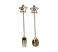 CHEOTIME Juego de tenedor cuchara con mango de rosa, cuchara de café de acero inoxidable, tenedor de postre agitador para boda, cocina, Hotel, en forma de estrella, 2 uds. (Cuchara y tenedor estrella)