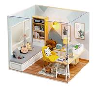 CHEOTIME Kit de casa de muñecas en Miniatura con Muebles, Escala 1:32, Sala Creativa, Mini Accesorios de casa de muñecas de Madera, además de Cubierta a Prueba de Polvo y luz LED