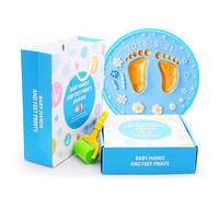 CHEOTIME Kit personalizado de manos y huellas de bebé, kit de huellas de manos y pies de recuerdo para recién nacidos, juego decorativo de impresión de arcilla redonda, regalos (Caja Azul)