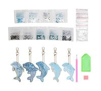 CHEOTIME Llaveros de pintura de diamante 5D, kit de adornos de arte de diamante, pintura de delfines, colgante de dibujos animados, kit elegante, suministros de manualidades,