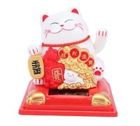 CHEOTIME Lucky Cat Waving Arm Statue, Solar Powered Vivid Lovely Fortune Money Coming Cat Chinese Style Decorations with Dust Cover for Home Car Front Desk Business Openings Ornament (White)