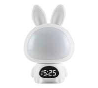 CHEOTIME Luz de noche LED de conejo de dibujos animados, lámpara de noche de pared enchufable con pantalla de tiempo digital Luces de guardería Protección para los ojos ajus (Estilo monocromo de