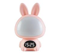 CHEOTIME Luz de noche LED de conejo de dibujos animados, lámpara de noche de pared enchufable con pantalla de tiempo digital Luces de guardería Protección para los ojos ajus (Estilo monocromo de