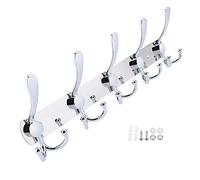 CHEOTIME Perchero Ganchos Montado en la Pared, 3/4/5 Tri Ganchos Aleación de Acero Inoxidable Perchero de Pared Resistente para Colgar Abrigos Sombreros Toallas Monedero Albornoces Bolsa (Five hooks)