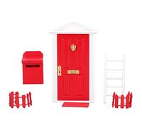 CHEOTIME Puerta de casa de muñecas, Escala 1:12, Muebles de casa de muñecas en Miniatura con buzón, Almohadilla para pies, Escalera, Puerta de de Abedul para decoración navideña, (Roja)
