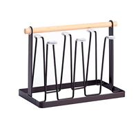 CHEOTIME Rejilla para secar tazas, 6 ganchos Mango de madera Hierro galvanizado Organizador de tazas Portabotellas de vidrio Estante para vasos de cerveza para el hogar Oficina Por (Bronce)