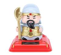 CHEOTIME Solar Powered Guan Yu Statue Decoration, Guan Gong Kwan Kung Kuan Gong God of Wealth Fortune Decor Sculpture Nodding Figurine Feng Shui Decoration with Dust Cover for Office Car (Blue)