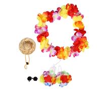 CHEOTIME Summer Porch Goose Outfit, 23 Inch Funny Hawaiian Porch Goose Outfit with Straw Round Hat Wreath Glasses, Goose Statue Clothes Costume