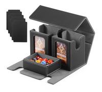 CHEPULA MTG Deck Box mit Commander Display, Premium Magic Deckbox mit Würfelfach, 3 in 1 Magnetic Sammelkarten Box für 200+ Hüllen Karten, 4 Kartentrenner + 2 Toploader Trading Card Box, Schwarz Grau