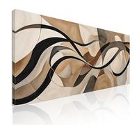 CheQuadro! Cuadro abstracto moderno para salón, impresión sobre lienzo Curvas Elegantes Beige y Marrón impresión sobre lienzo, enmarcado listo para colgar ABSH 10-105x50 cm