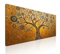 CheQuadro! Cuadro moderno para salón, cuadro grande, árbol de la vida espirales dorado y azul, avt17, cuadro impreso sobre lienzo, listo para colgar, 105 x 50 cm