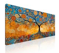 CheQuadro! Cuadro moderno para salón, cuadro grande, Árbol de la Vida Raíces y Círculos Azules, avt14 cuadro impreso en lienzo listo para colgar 130x60 cm