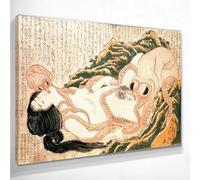 CheQuadro! El sueño de la esposa del pescador Katsushika Hokusai, gran cuadro de alta calidad, impresión sobre lienzo, arte fino, listo para colgar, enmarcado bsa14-50x70 cm