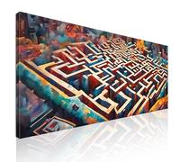 CheQuadro! Impresión sobre lienzo para dormitorio, cuadro abstracto laberinto multicolor de luces y sombras enmarcado listo para colgar ABSH24 - 150 x 70 cm