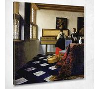 CheQuadro! Lección De Música Vermeer Jan cuadro impresión sobre lienzo JV27, 40x36 cm