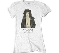 Cher - T-Shirt # L Ladies White # Leather Jacket