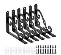 Cherbowing Soportes Decorativos para Estantes 250 x 200 mm Ángulo Resistente Metal Negro Ángulo de 90° con Tornillos (6 PCS)