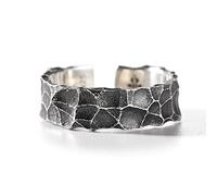 Chereda Anillo hipoalergénico de plata S925 con diseño martillado, joyería para hombre, apertura ajustable, anillo negro retro, regalo para fiesta de niño, Adjustable, Plata, Sin piedras preciosas