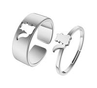 Chereda Juego de 2 anillos de compromiso de animales lindos a juego para parejas, hombres y mujeres, anillos abiertos ajustables de acero inoxidable 316L, Acero inoxidable, Sin piedras preciosas