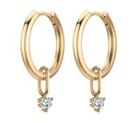 Chereda Pendientes de aro pequeños de oro para mujer, chapados en oro, con circonita cúbica, hipoalergénicos, para cartílago para hombre, talla única, Cobre, circonita, Sin piedra preciosa