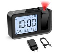 CHEREEKI Reloj Despertador Proyector, Despertador Proyección Digital, Reloj Proyector Techo con Temperatura Interior Fecha, Repetición, 4 Brillos Ajustables para Dormitorio(Adaptador Incluido)