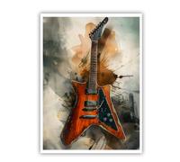 CHERHERART Acuarela Guitarra con lienzo Arte mural Tinta vintage Salpicaduras Impresiones de pósteres para estudio de música Casa Cuadro colorido de lienzo de instrumento musical 25x40cm Sin marco