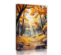 CHERHERART Arte de pared otoñal para salón rayos de sol dorado grabados murales sendero del bosque otoñal imágenes de lienzo obra para dormitorio oficina 60x90cm Estructura interior