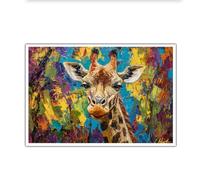CHERHERART Arte moderno de Pop Art Arte de lienzo de animales Arte de pared de fauna colorida Decoración de pared de dormitorio Retrato de jirafa Grafitis Cartel de 30x45cm Sin marco