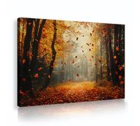 CHERHERART Arte mural con luz cálida del sol hojas rojas cayendo imágenes murales para salón sendero dorado de otoño grabados en lienzo para el pasillo 80x120cm Cuadro interior