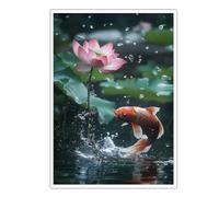 CHERHERART Arte mural de lienzo de loto Koi Tranquil Póster de carpa roja blanca Cuadro de lienzo rosa de lirio de agua para dormitorio Feng Shui Decoración del hogar 50x75cm Sin marco