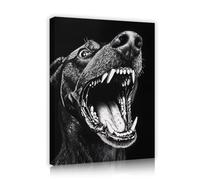 CHERHERART Arte mural de lienzo de perro rugiente Cuadro de arte en blanco y negro de un perro feroz Imágenes de lienzo para salón dormitorio pasillo oficina 35x45cm Marco interior