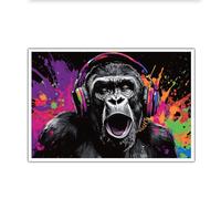 CHERHERART Arte mural de lienzo Gorila Neon Pop Art Póster de lienzo Pintura color salpicadura Estilo urbano Street Imagen moderna de estampado animal para salón 70x100cm sin marco