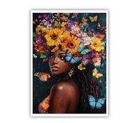 CHERHERART Arte mural de lienzo retrato de mujer floral pósters grabados mariposas Bohemias étnico bohemio colorido decoración para el salón café 35x55cm sin marco