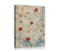 CHERHERART Arte mural de lienzo rosa rojo rosa Imagen inspiradora de un colorido lienzo floral para el salón dormitorio hogar Café 65x85cm Marco interior