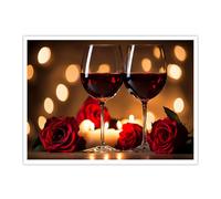 CHERHERART Arte mural de lienzo rosas rojas románticas con estampado póster a la luz de las velas cena naturalezas muertas dibujo ilustrado para dormitorio cocina comedor 35x45cm sin marco