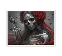 CHERHERART Arte mural del esqueleto del Día de los Muertos pósters de rosas rojas grabados lienzo de calavera de azúcar imagen para cocina decoración gótica mexicana de Halloween 70x90cm sin marco