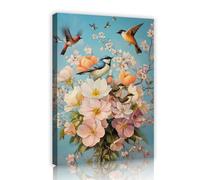 CHERHERART Arte mural moderno en lienzo pájaros coloridos grabados florales para salón dormitorio flores primaverales imágenes fantasiosas en lienzo para el hogar 60x90cm Cuadro interior