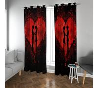 CHERHERART Beso romántico para Parejas Cortinas Opacas Modernas Rojas con Salpicaduras Cortinas de Silueta Negra Tapa de Ojales para el salón Dormitorio 2xB117xH138