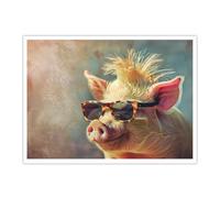 CHERHERART Cerdo divertido con gafas de sol Arte de pared de lienzo Animales de estilo retro Póster para cocina Comedor Pop Art Imágenes de lienzo 75x100cm sin marco