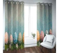 CHERHERART Claras de Huevo de Pascua Daisy Cortinas Opacas Primavera Huevos Coloridos Hojas Verdes Cortinas Superiores de Ojal 2 Paneles para el Comedor de la guardería 2xB140xH214