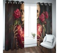 CHERHERART Cortinas Opacas de Calavera gótica Rosa roja para salón Diseño Oscuro de Esqueleto sujetando un corazón Cortinas de Ventana Ojales 2 Paneles 2xB168xH300