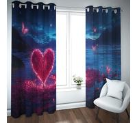 CHERHERART Cortinas Opacas romántica Escena de Noche de Mariposas Rosa Rosa sueña con Ojo en la Parte Superior de la Ventana Cortinas para el salón 2 Paneles 2xB117xH138