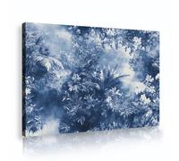 CHERHERART Cuadro de pared de lienzo azul de bosque tropical decoración de hojas vintage de la selva para salón dormitorio bohemio de arte interior 50x75cm