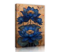 CHERHERART Decoración de cadáver con lienzo oriental Feng Shui Arte mural de flor de loto azul Pósters florales elegantes para el salón dormitorio casa 70x100cm Estructura interior