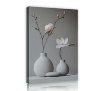 CHERHERART Dibujo minimalista Wabi Sabi Lona en lienzo Jarrones grises póster de magnolia Decoración de pared calmante para dormitorio Estudio del comedor 55x85cm Estructura interior