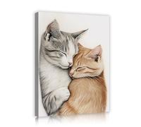 CHERHERART Dibujos de pared de animales adorables gatos abrazándose Fotos de lienzo para dormir en dormitorio acogedor salón Café Estampados de lienzo para parejas Póster 30x40cm Cuadro interior