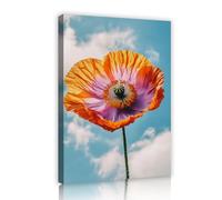 CHERHERART Flores naranjas con lienzo Póster de pared Flor colorida floral Cielo azul Imágenes de arte para el salón dormitorio casa 45x70cm Marco interior