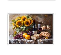 CHERHERART Fotos vintage de fruta y pan en granja póster de naturaleza muerta de girasol grabados murales decoración flores rústicas en lienzo de jarrón pintura de 35x55cm sin marco