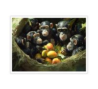 CHERHERART Grabados de lienzo de animales adorables obras de arte del bosque familiar de gorilas pintura mural para salón oficina dormitorio póster de fauna salvaje en la selva 45x60cm sin marco